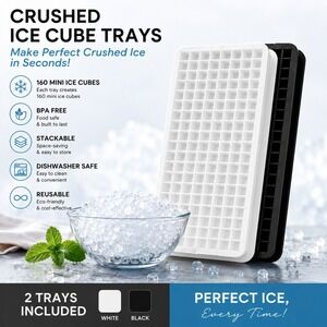 Gourmet Kitchen 2PC Crushed Ice Cube Trays 160 Mini Cubes White Black BPA Free